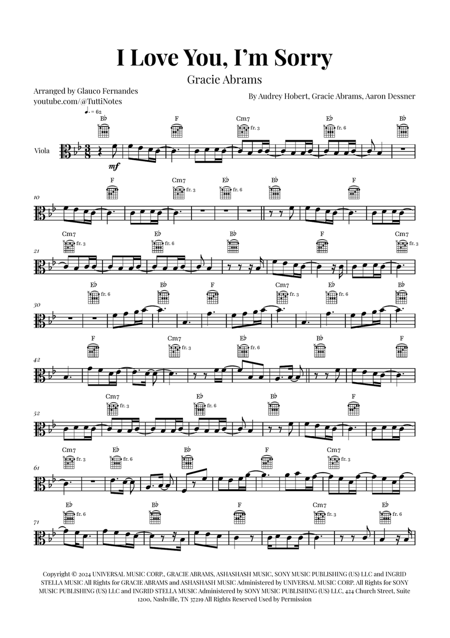 I Love You, I'm Sorry Viola Solo scores gallery preview page 1
