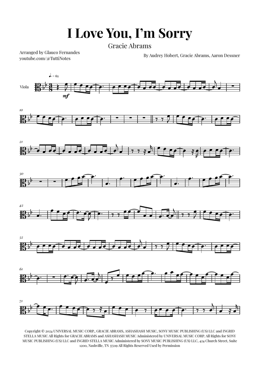 I Love You, I'm Sorry Viola Solo scores gallery preview page 1