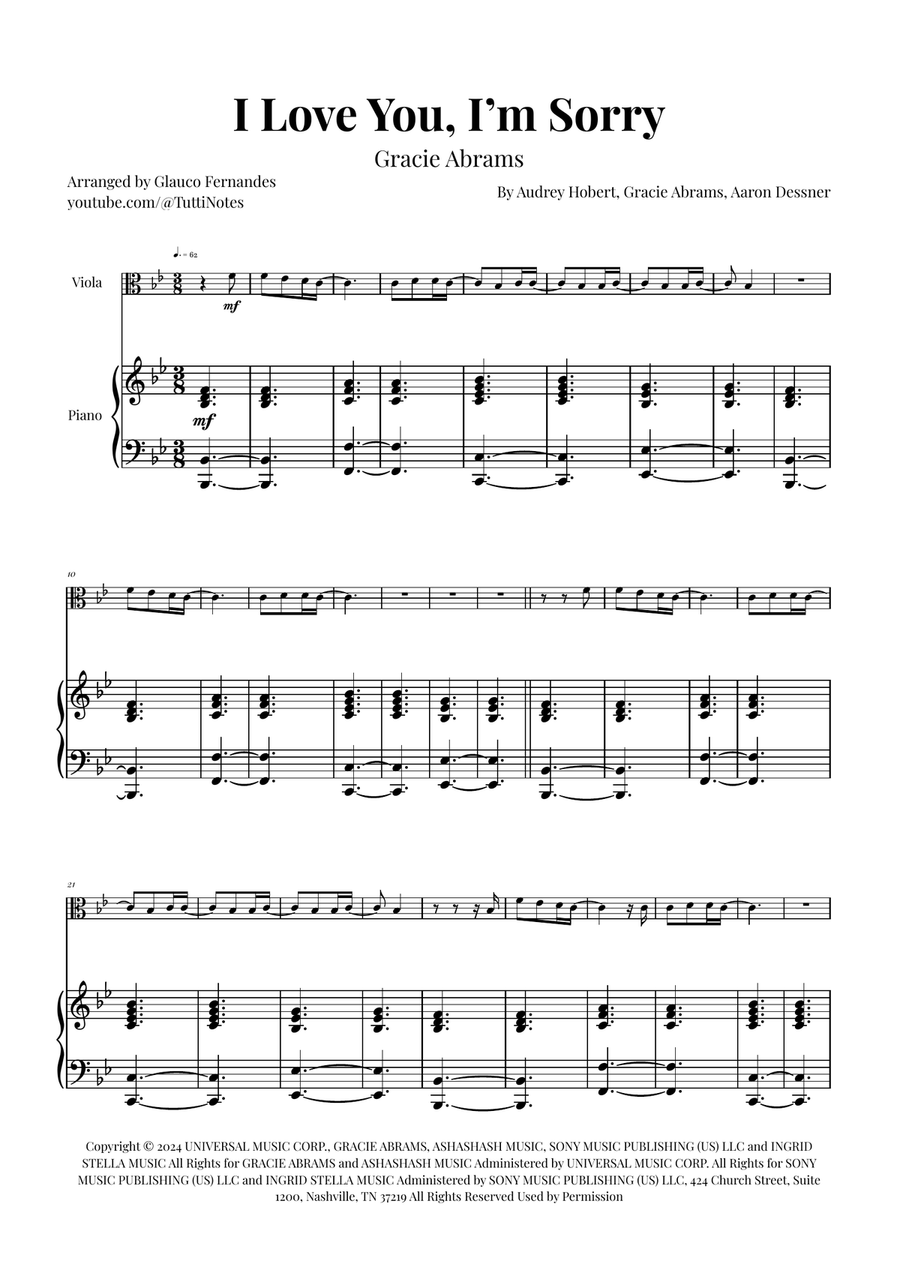 I Love You, I'm Sorry Viola scores gallery preview page 1