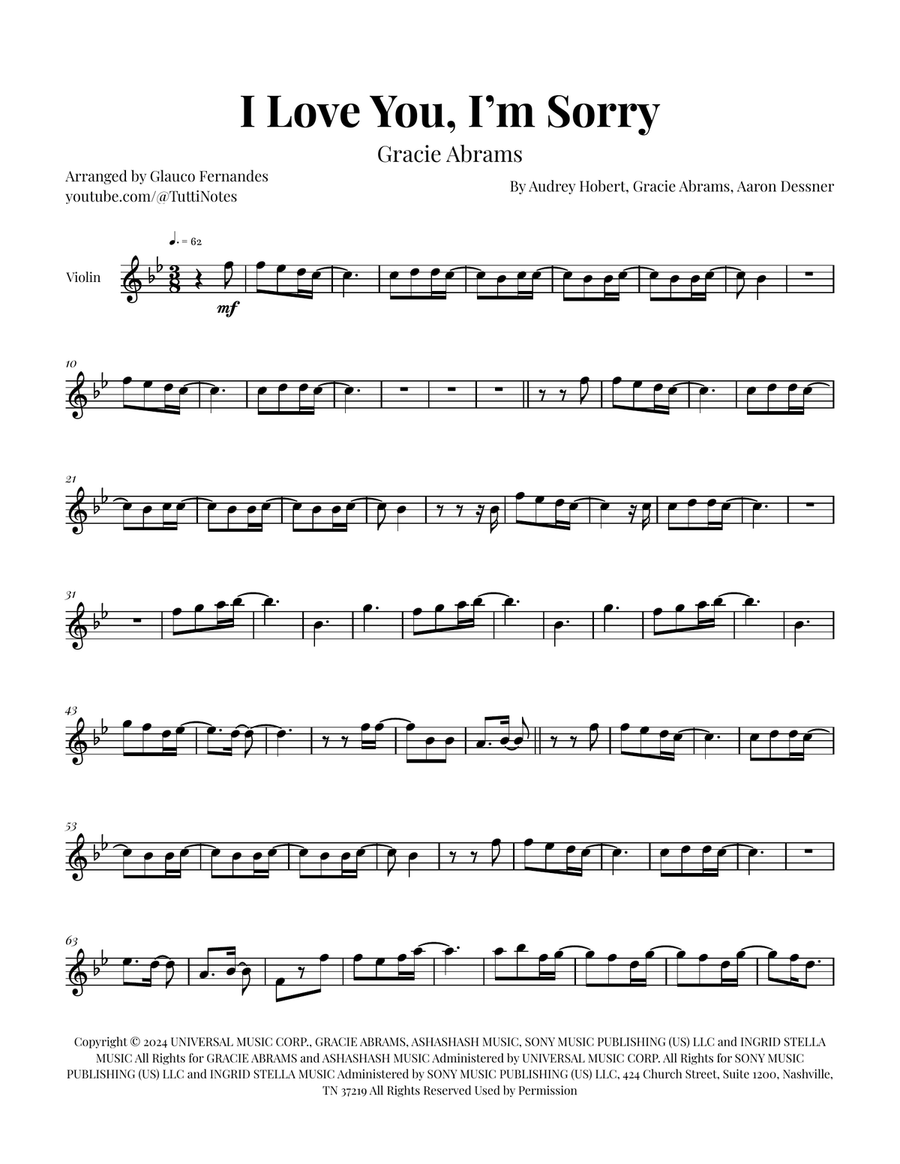 I Love You, I'm Sorry Violin Solo scores gallery preview page 1