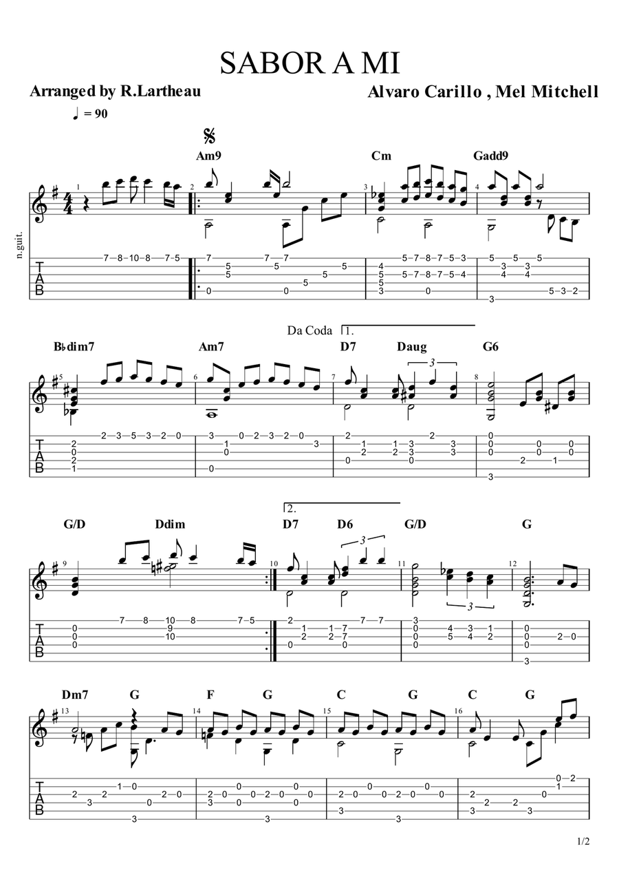 Sabor A Mi (Be True To Me) Classical Guitar scores gallery preview page 1