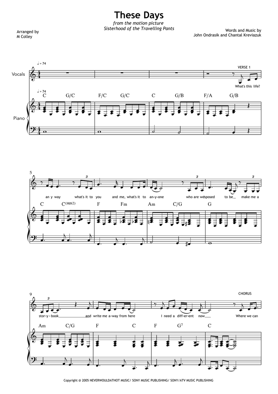 These Days These Days Piano, Vocal scores gallery preview page 1