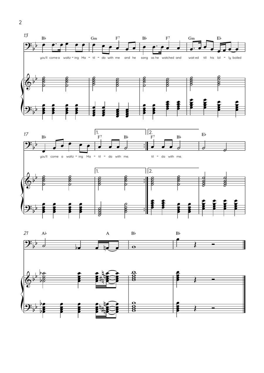 Waltzing Matilda - Tuba & Piano in Bb Major With Lyrics & Chords Tuba scores gallery preview page 2