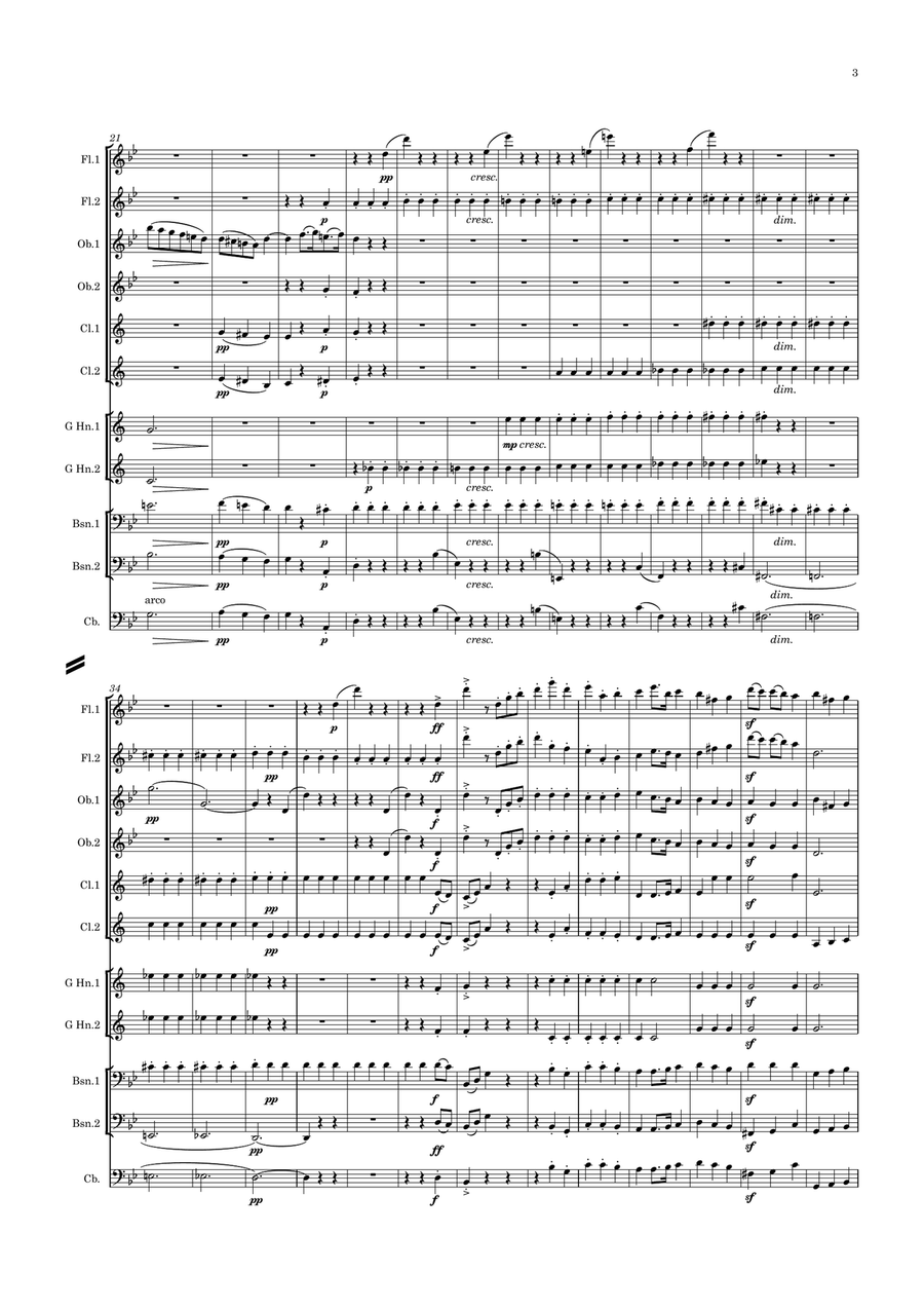 Elgar: Harmony Music No.7 Scherzo - symphonic wind dectet Woodwind Quintet scores gallery preview page 4