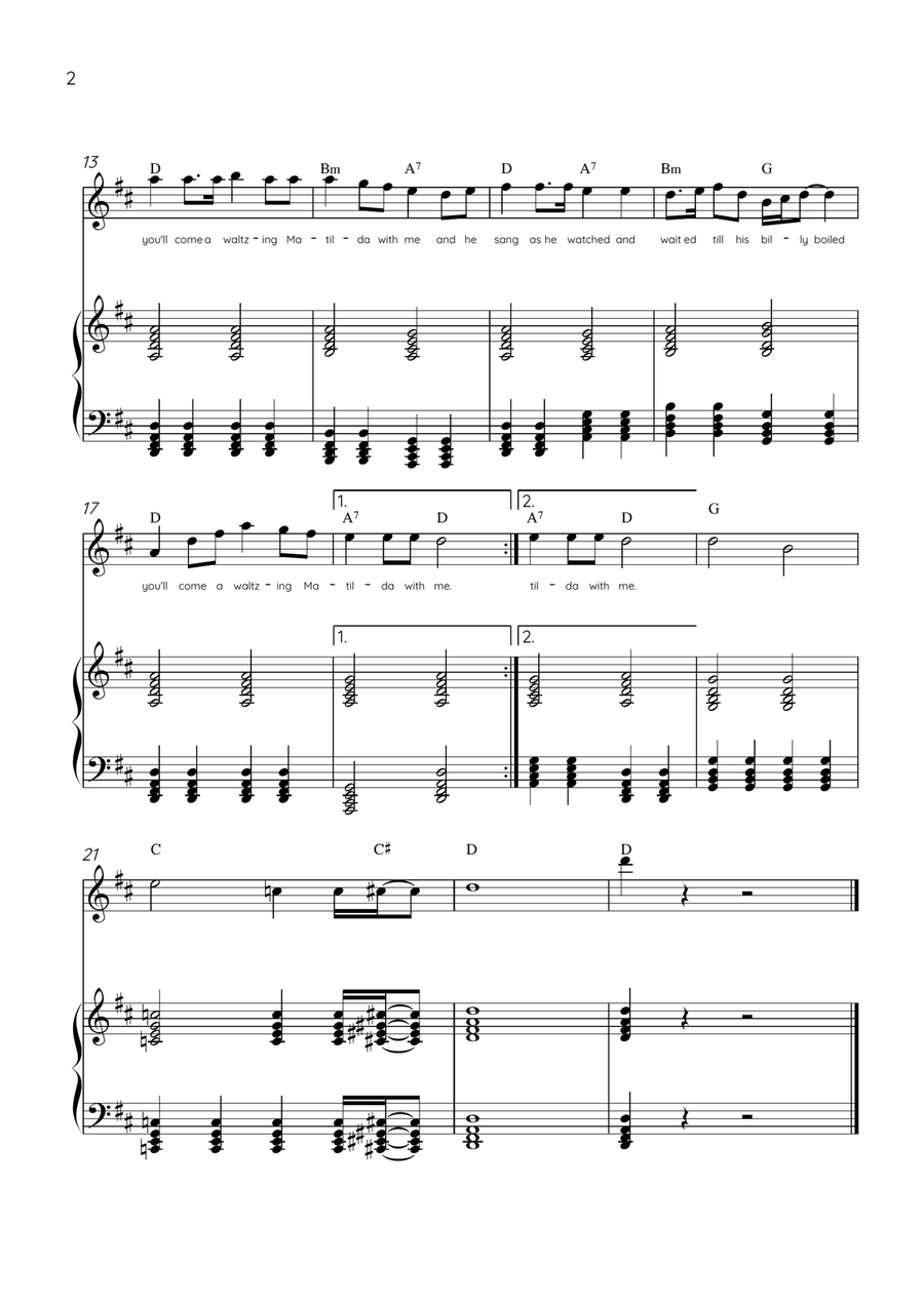 Waltzing Matilda - Alto Sax & Piano in D Major With Lyrics & Chords Alto Saxophone scores gallery preview page 2