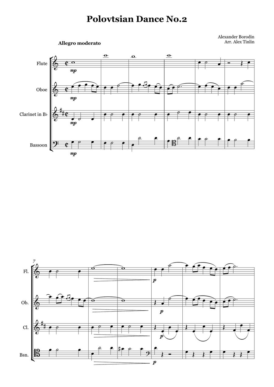Polovtsian Dance No.2 Woodwind Quartet scores gallery preview page 2