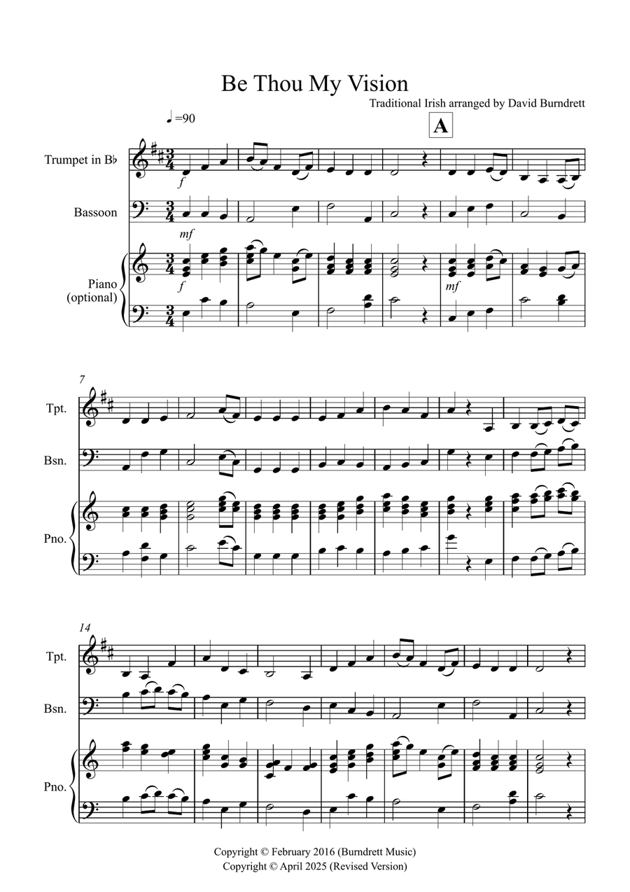 Be Thou My Vision for Trumpet and Bassoon Duet Bassoon scores gallery preview page 1