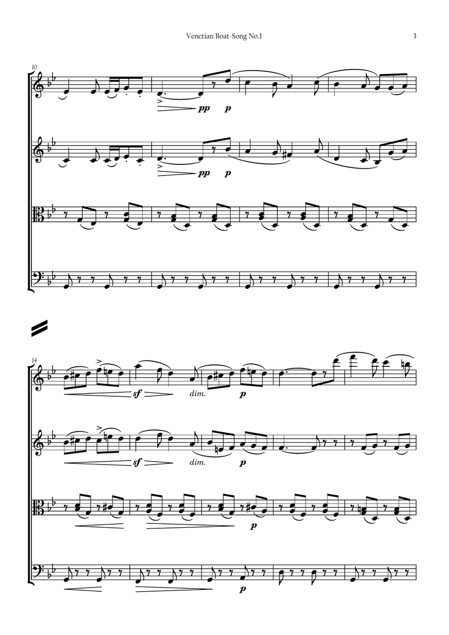 Venetian Boat Song No.1 (Op.19b No.6) String Quartet scores gallery preview page 3