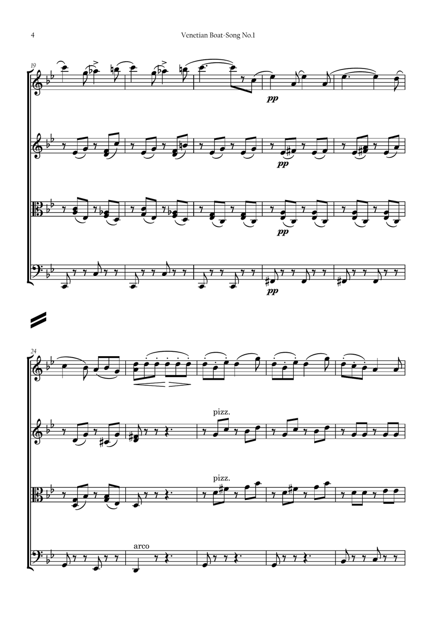 Venetian Boat Song No.1 (Op.19b No.6) String Quartet scores gallery preview page 4