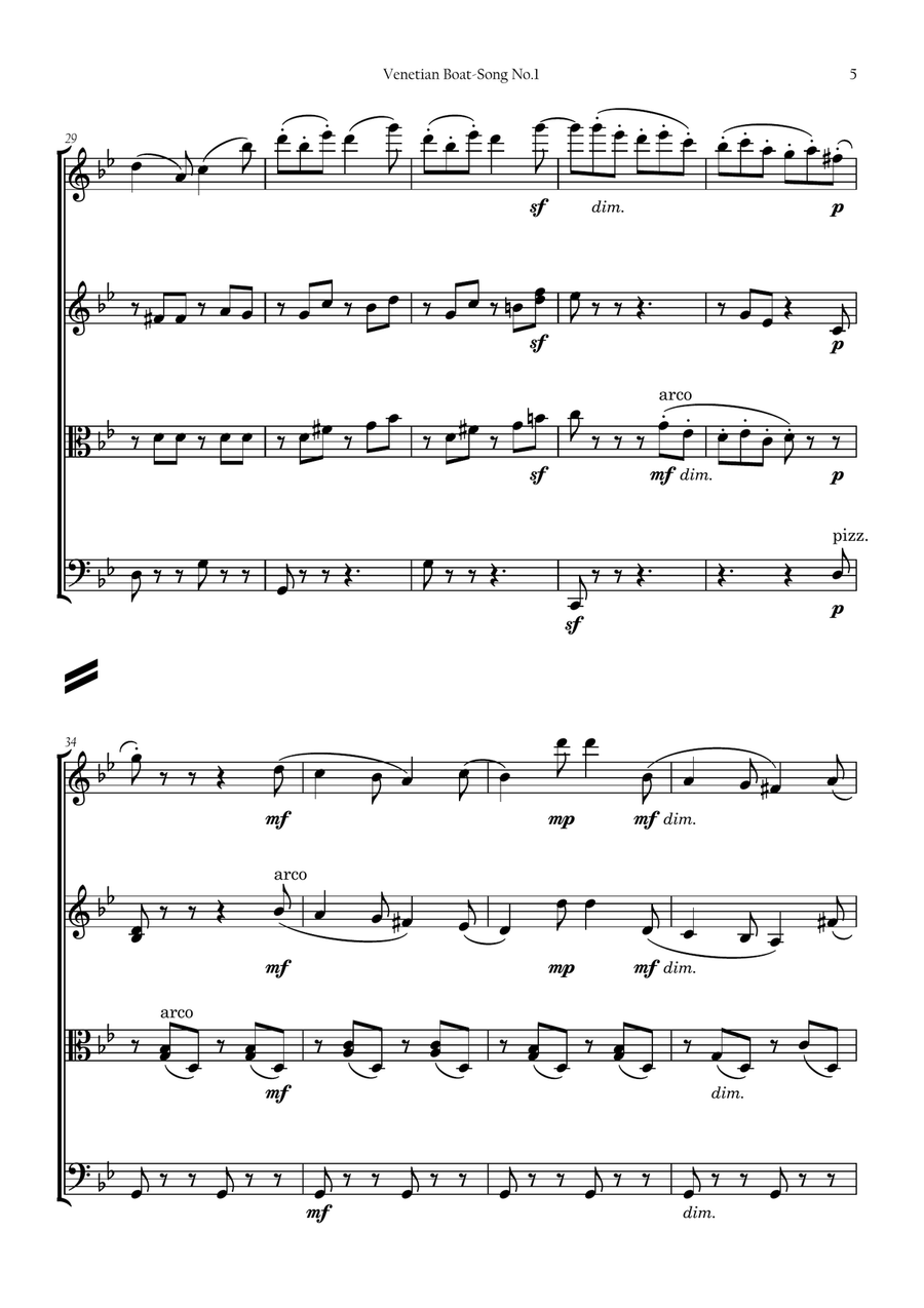 Venetian Boat Song No.1 (Op.19b No.6) String Quartet scores gallery preview page 5