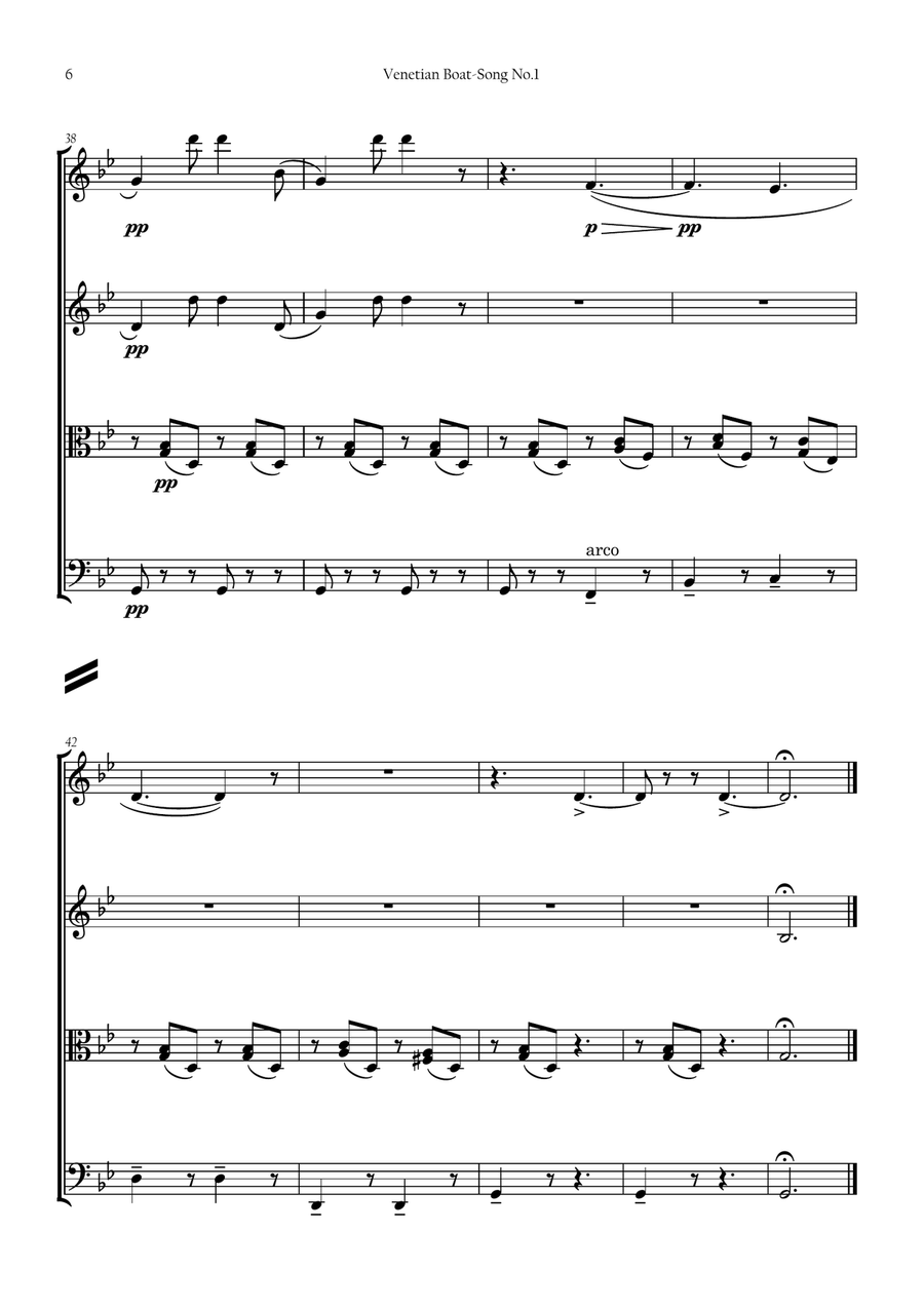 Venetian Boat Song No.1 (Op.19b No.6) String Quartet scores gallery preview page 6
