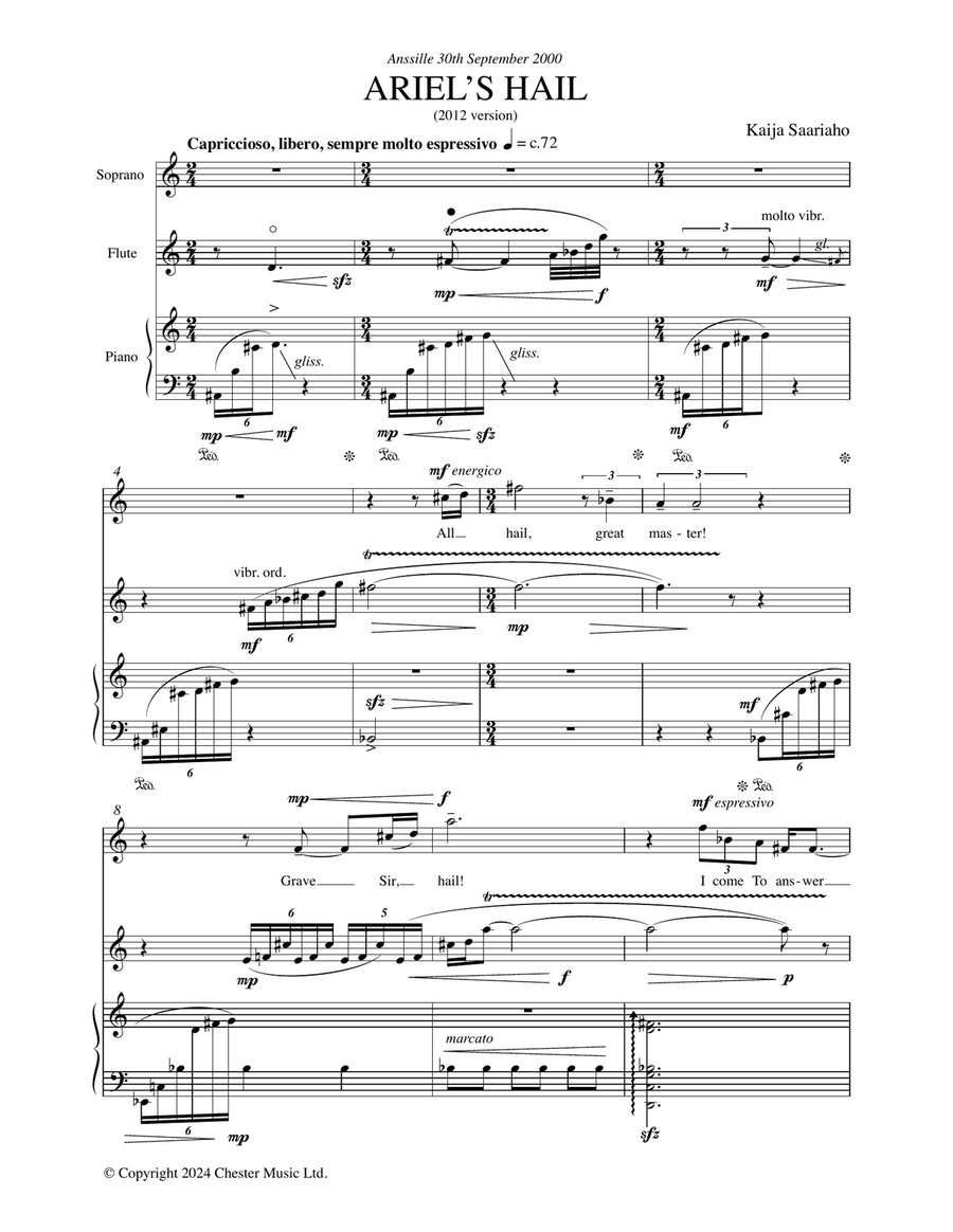 Ariel's Hail (for Soprano, Flute, and Piano) Flute scores gallery preview page 1