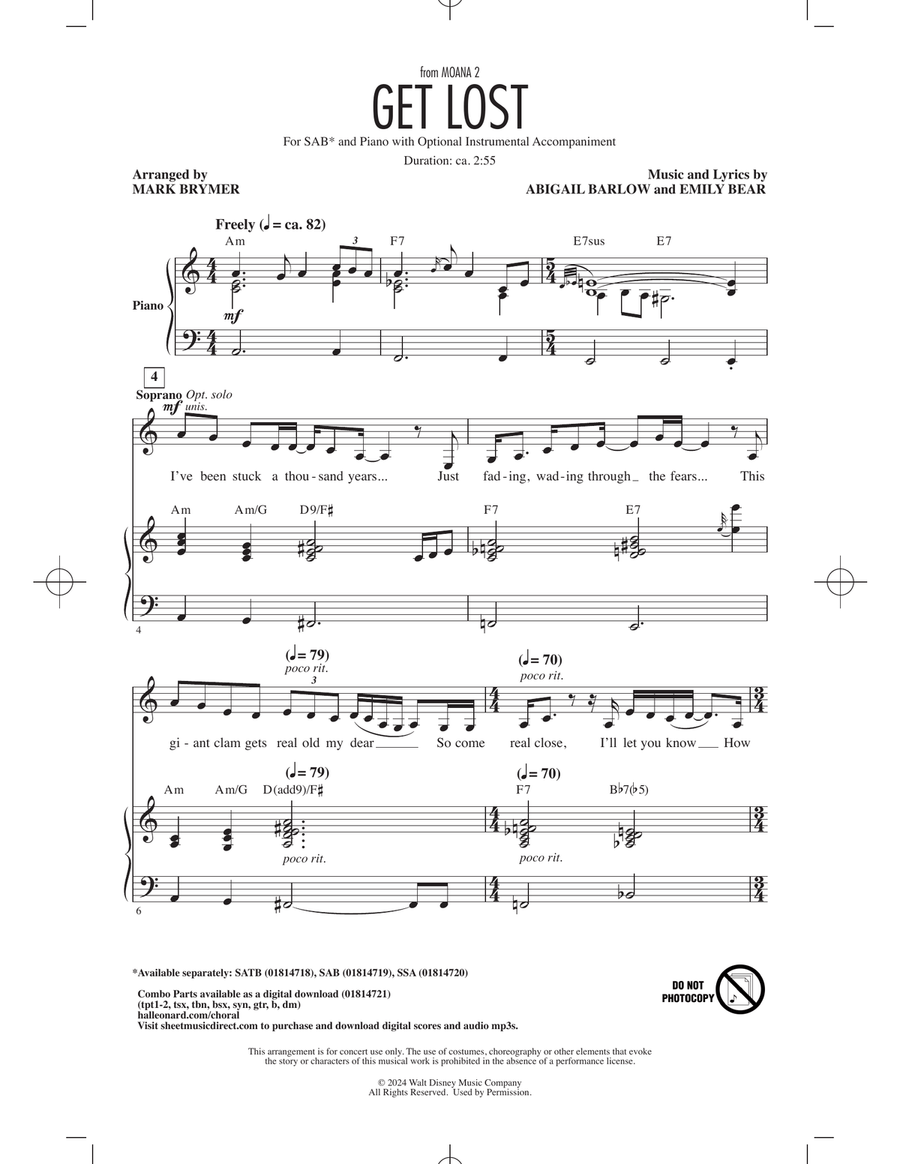 Get Lost (from Moana 2) (arr. Mark Brymer) 3-Part scores gallery preview page 1