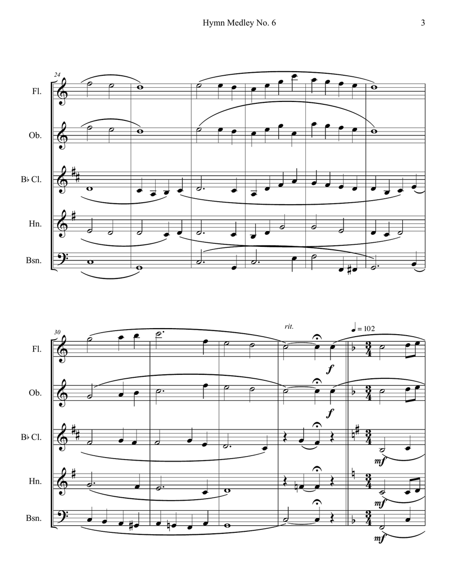 Hymn Medley No. 6 (Woodwind Quintet) Woodwind Quintet scores gallery preview page 3