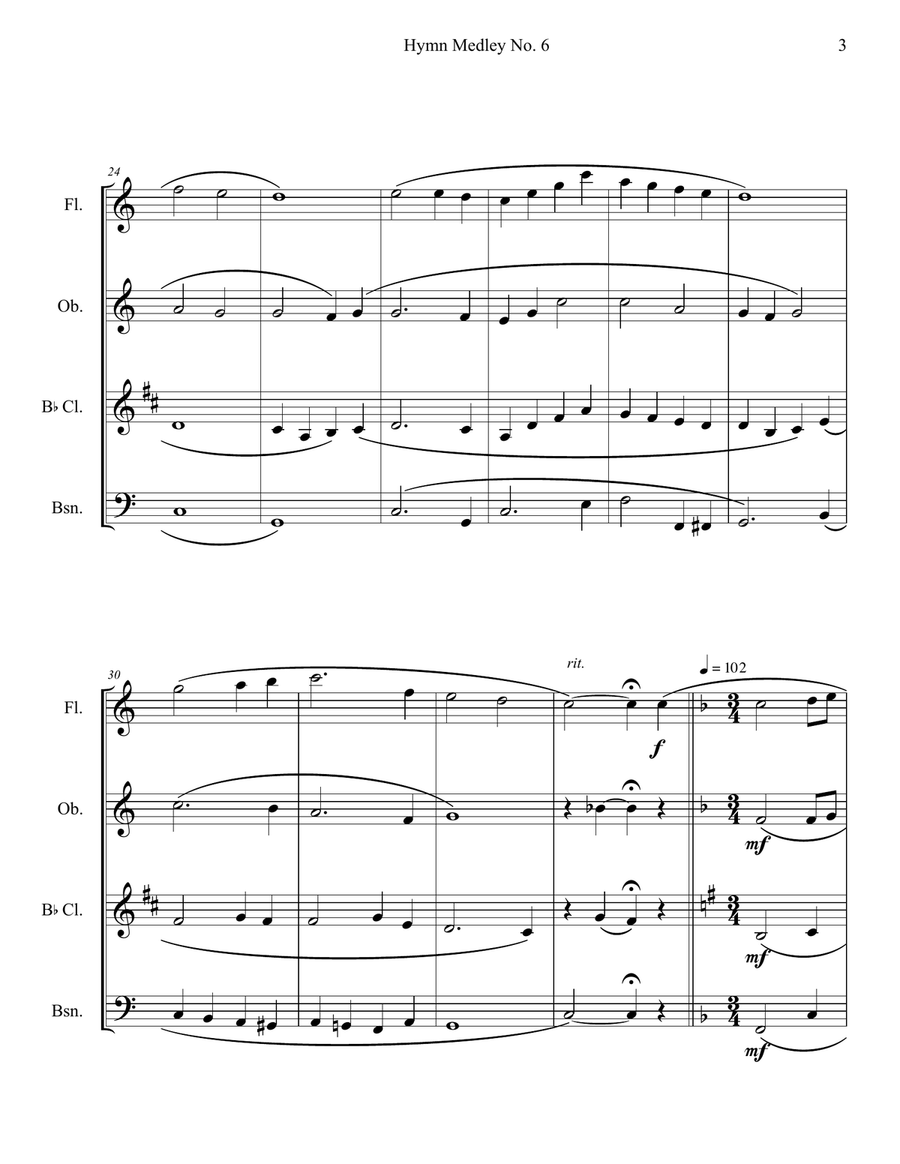 Hymn Medley No. 6 (Woodwind Quartet) Woodwind Quartet scores gallery preview page 3
