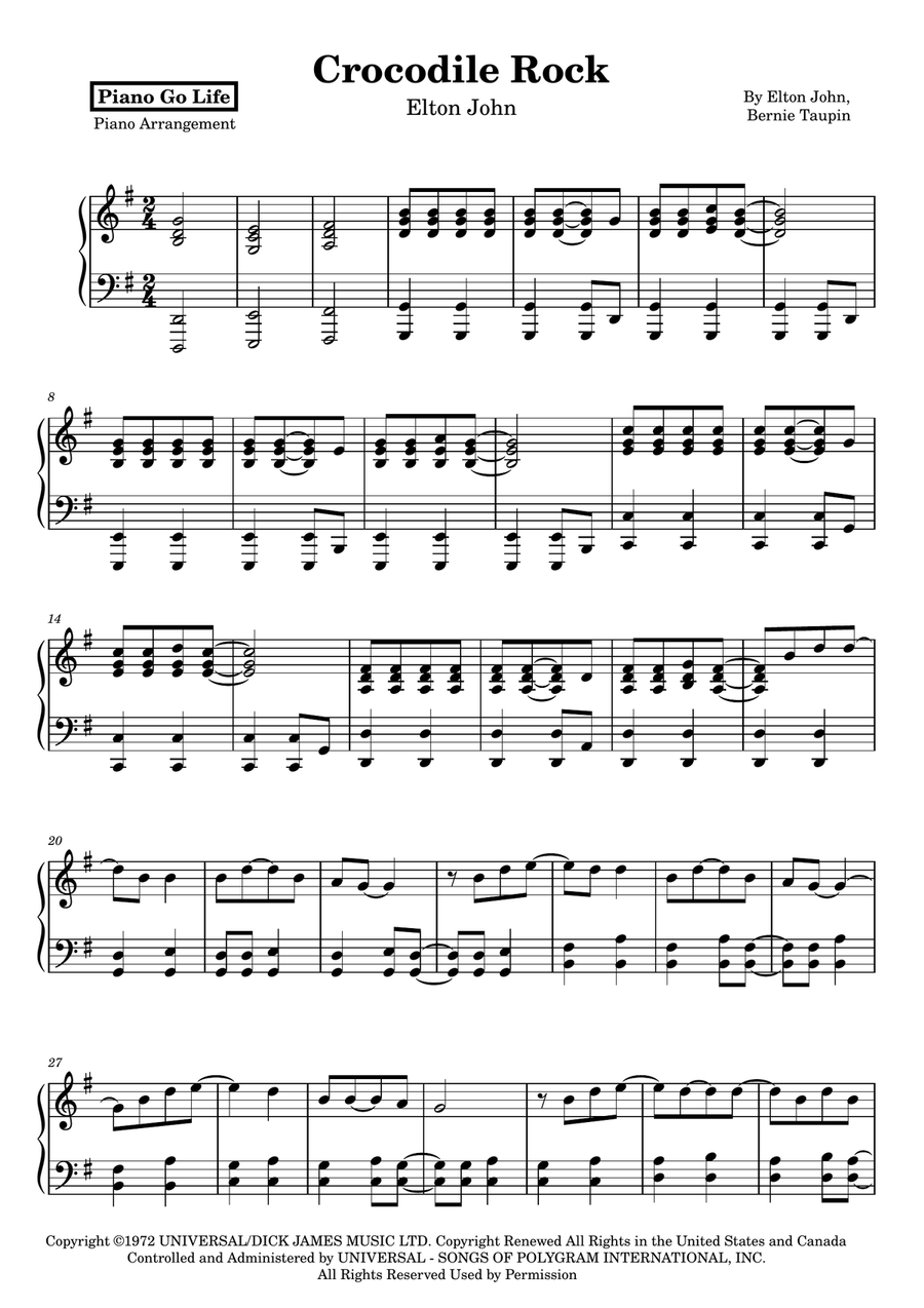 Crocodile Rock Crocodile Rock Piano Solo scores gallery preview page 1