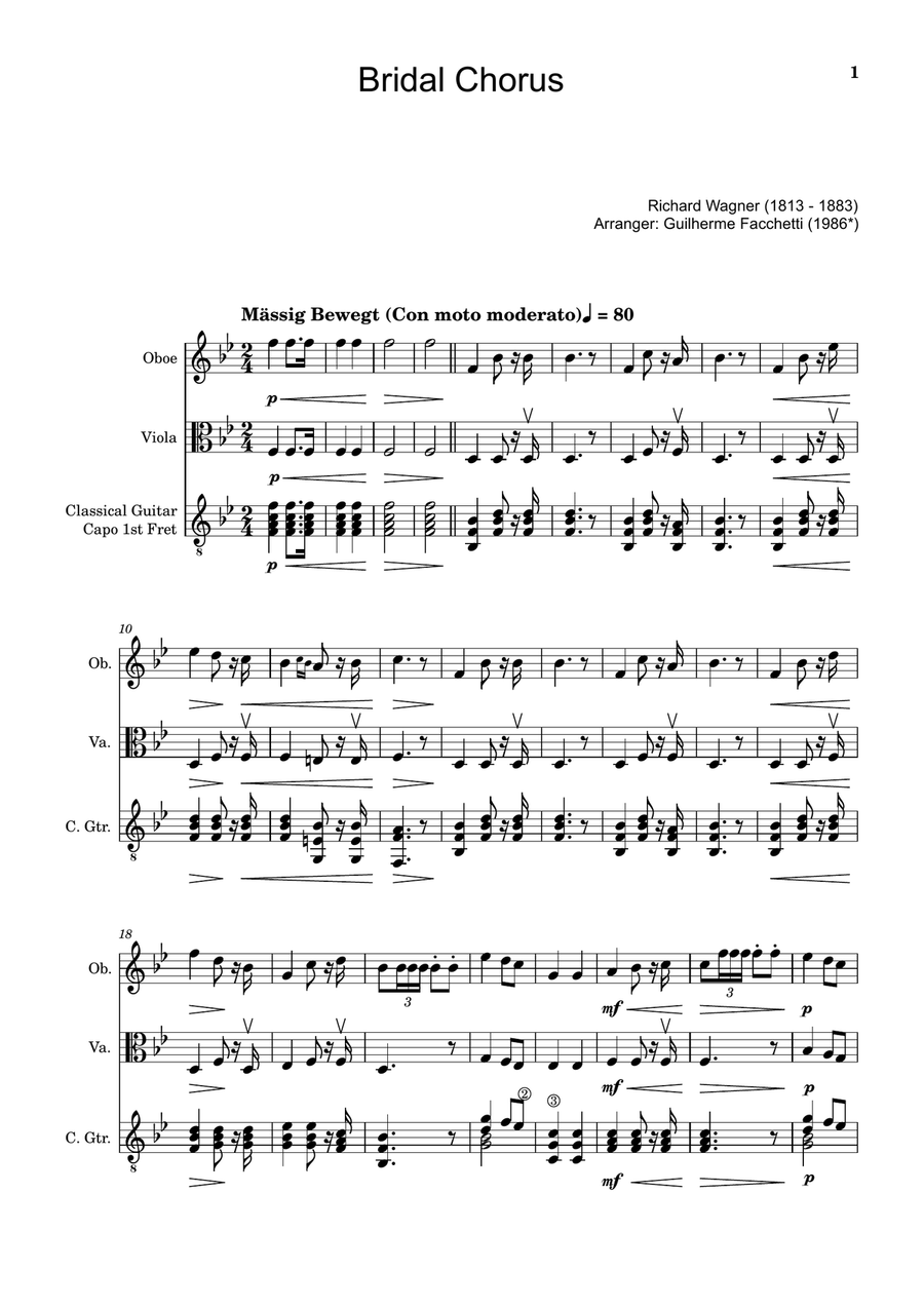 Bridal Chorus. R. Wagner - Oboe, Viola and Guitar. Score and Parts. Small Ensemble scores gallery preview page 1