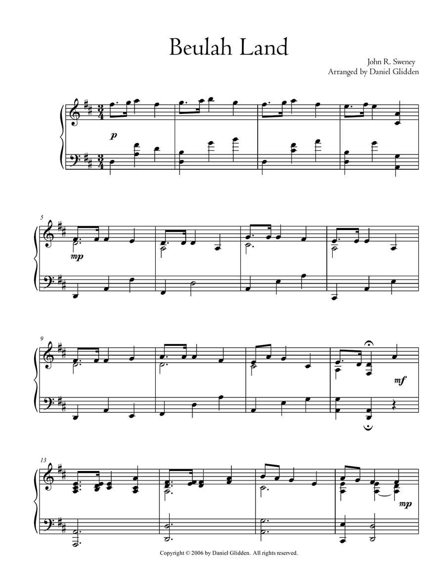 Beulah Land Piano Solo scores gallery preview page 1