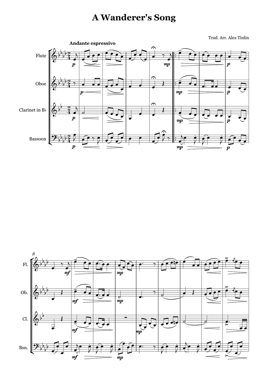 A Wanderer's Song A Wanderer's Song Woodwind Quartet scores gallery preview page 2