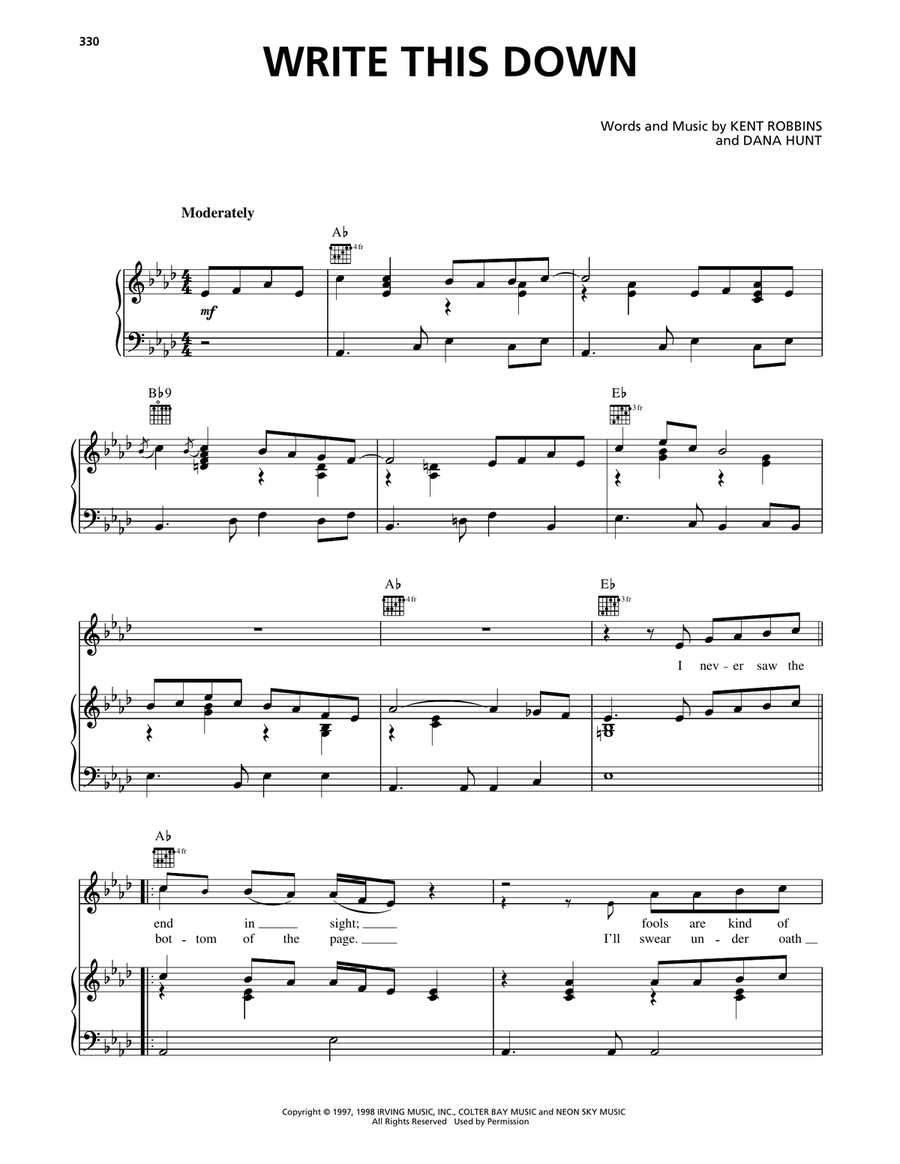 Write This Down Write This Down Piano, Vocal, Guitar scores gallery preview page 1