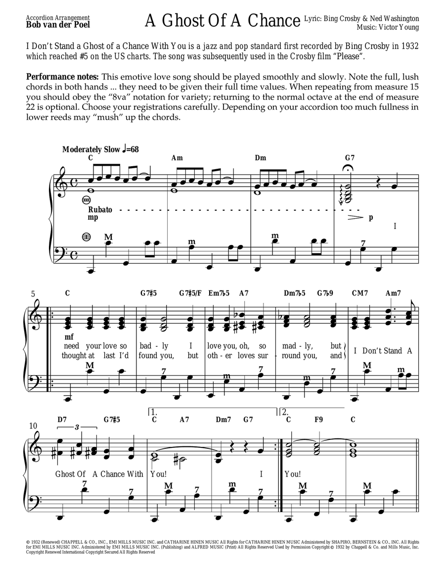 I Don't Stand A Ghost Of A Chance With You Accordion scores gallery preview page 1