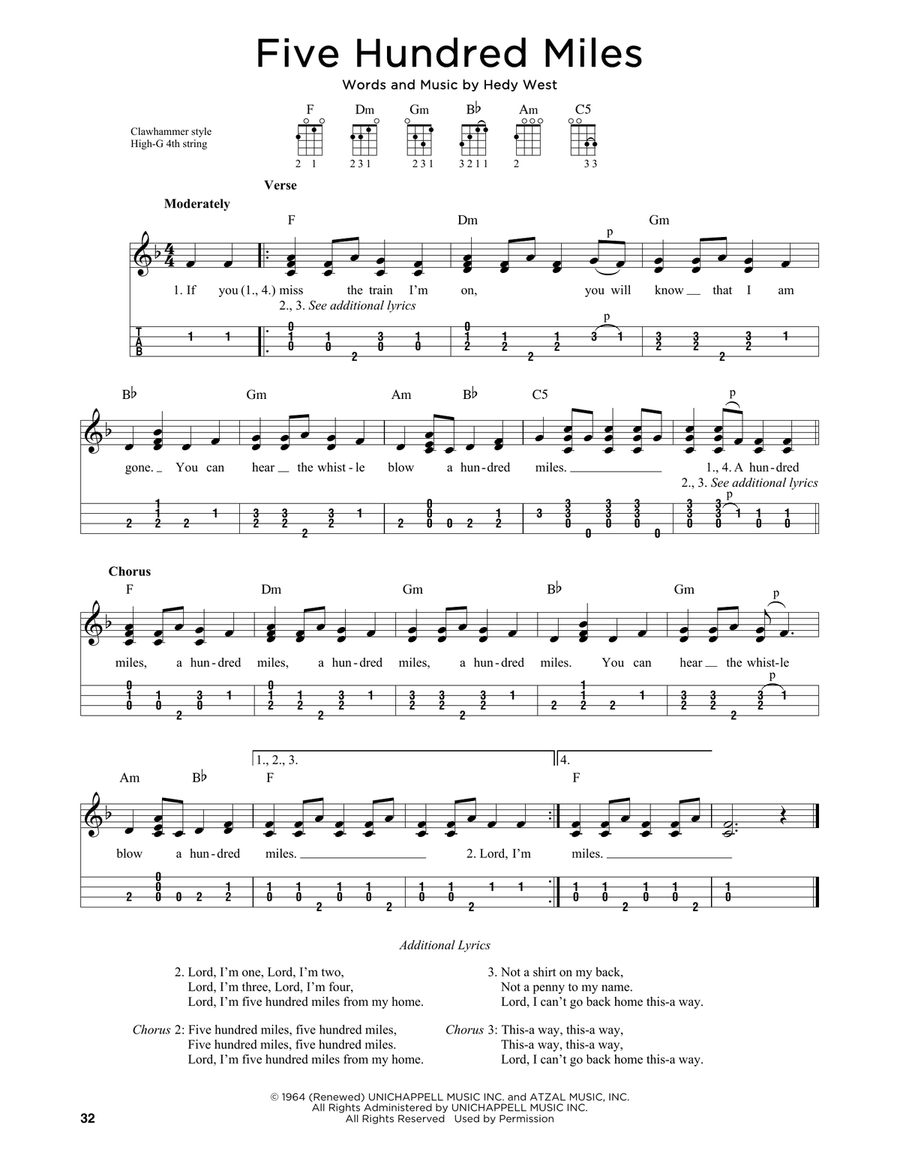 Five Hundred Miles (arr. Jim Schustedt) Ukulele scores gallery preview page 1