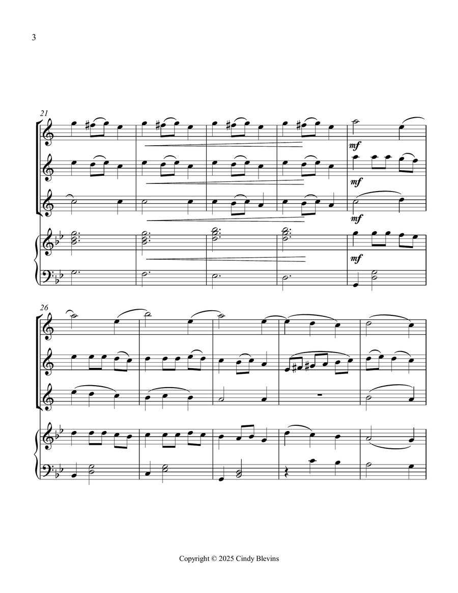 Carol Of the Bells, for Three Clarinets and Piano Small Ensemble scores gallery preview page 4