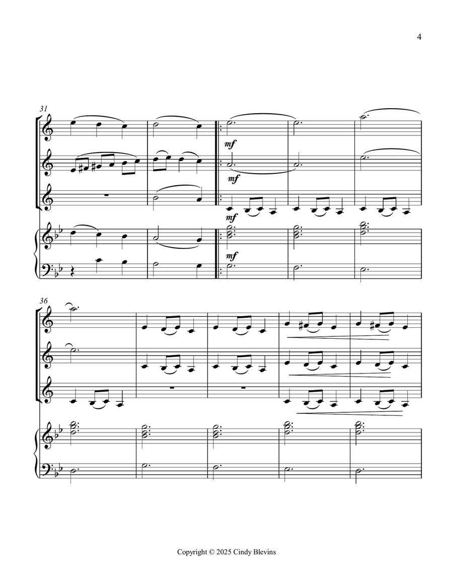 Carol Of the Bells, for Three Clarinets and Piano Small Ensemble scores gallery preview page 5