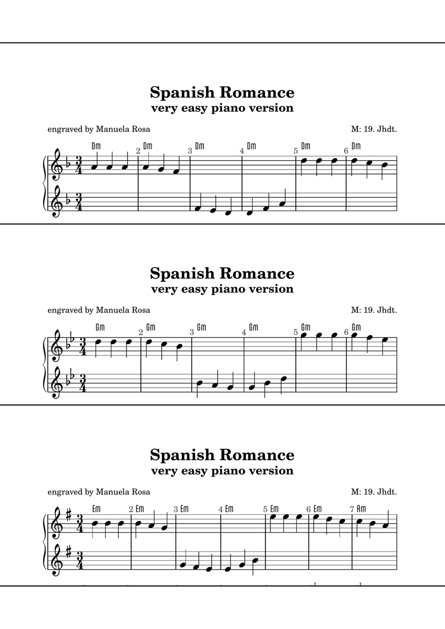 Spanish Romance (Spanische Romanze; very easy piano version, single handed) Piano Method scores gallery preview page 1