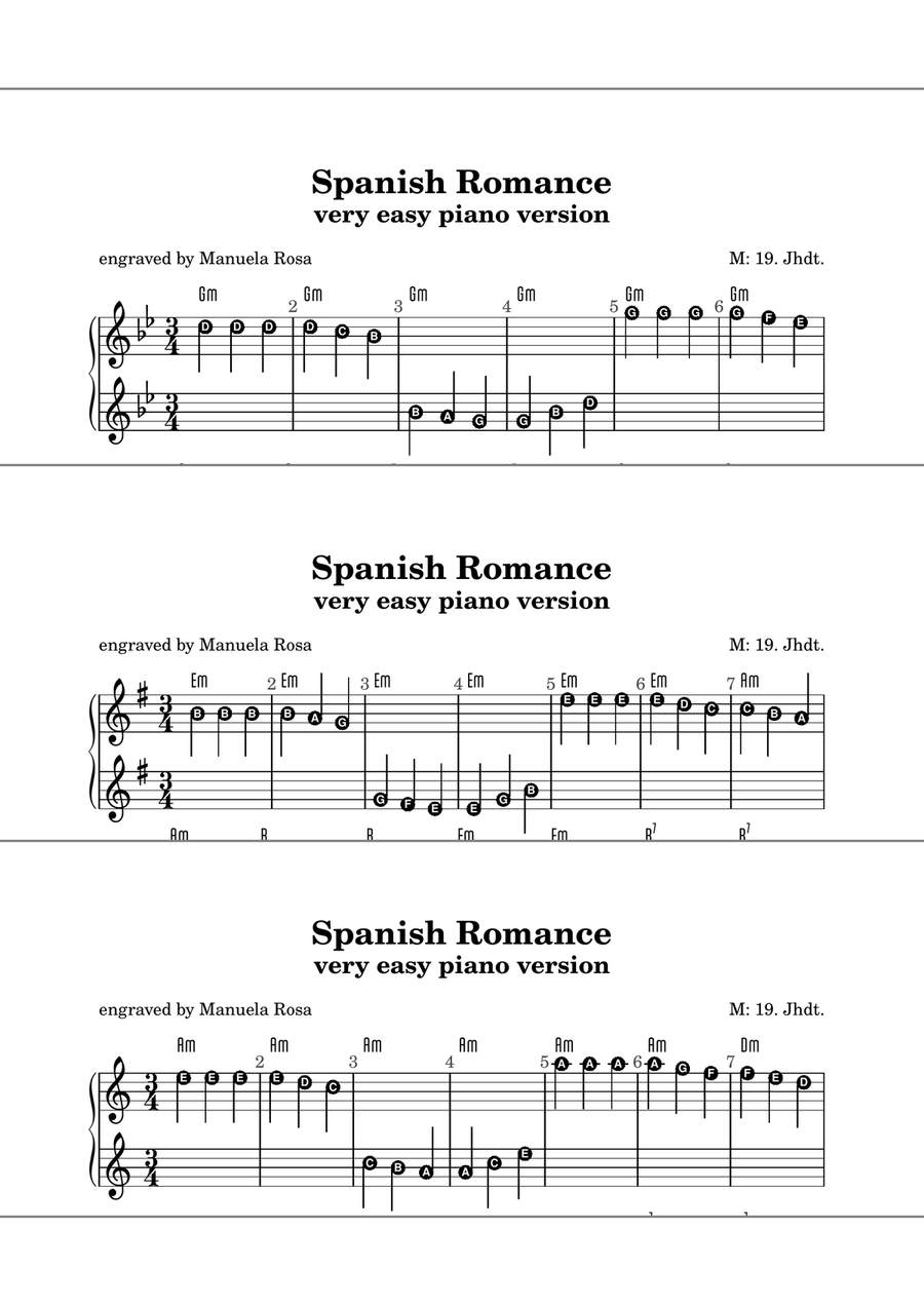 Spanish Romance (Spanische Romanze; very easy piano version, single handed) Piano Method scores gallery preview page 3