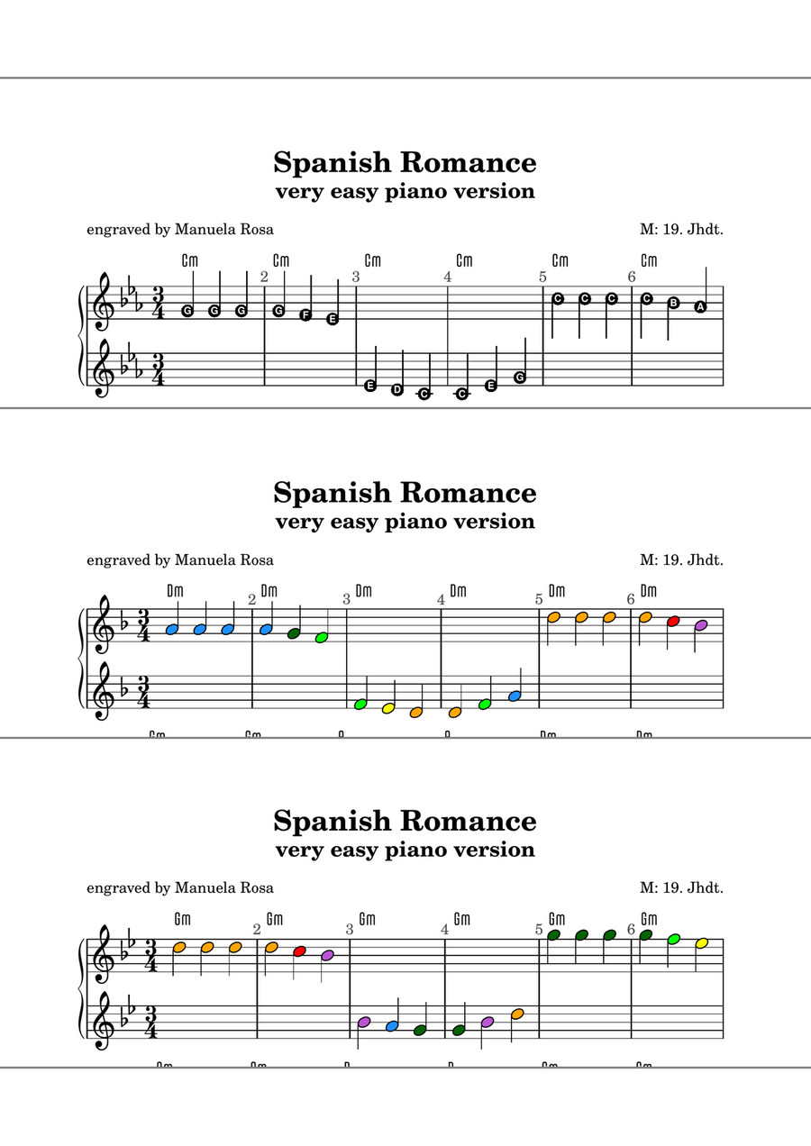 Spanish Romance (Spanische Romanze; very easy piano version, single handed) Piano Method scores gallery preview page 4