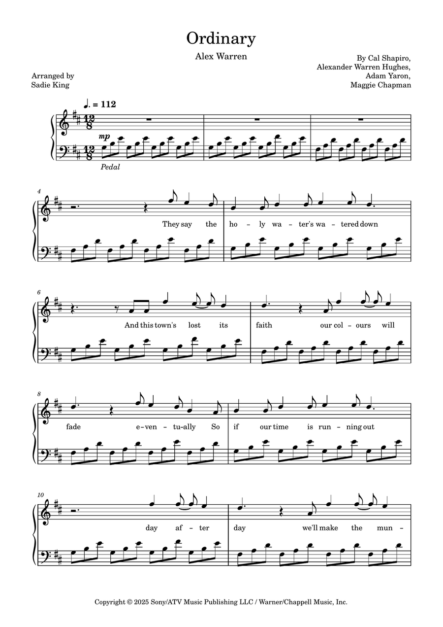 Ordinary Ordinary Piano Solo scores gallery preview page 1