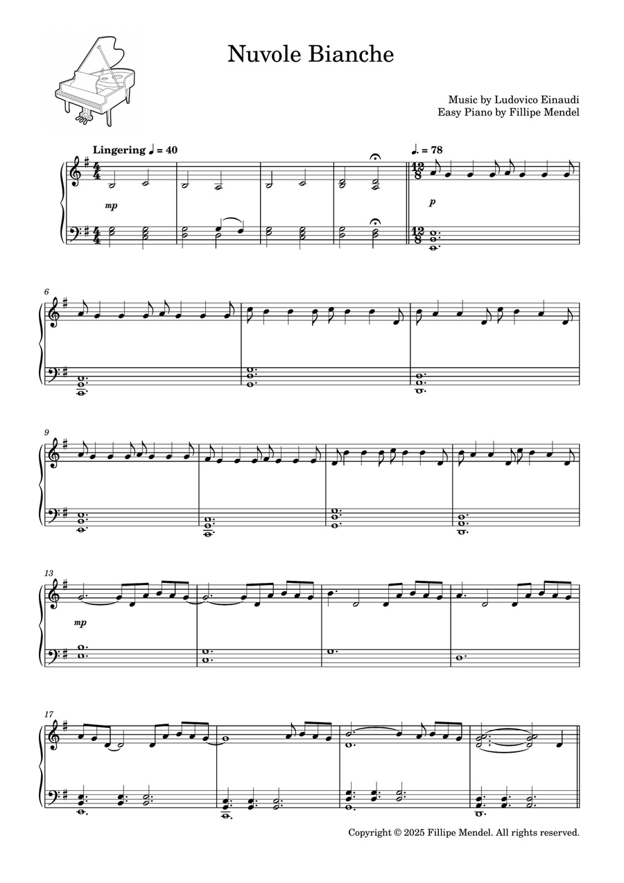 Nuvole Bianche (easy piano) Easy Piano scores gallery preview page 1