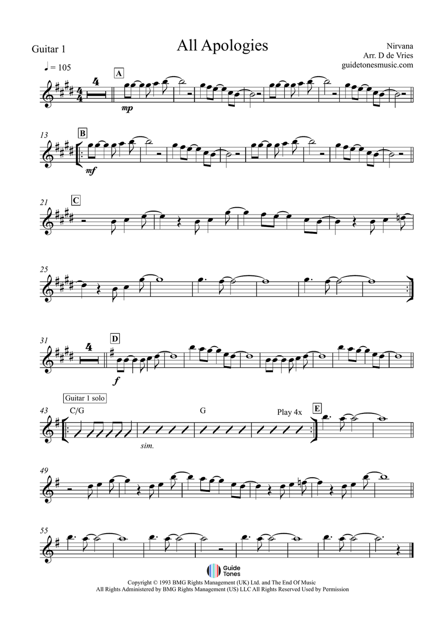 All Apologies All Apologies Guitar Ensemble scores gallery preview page 4