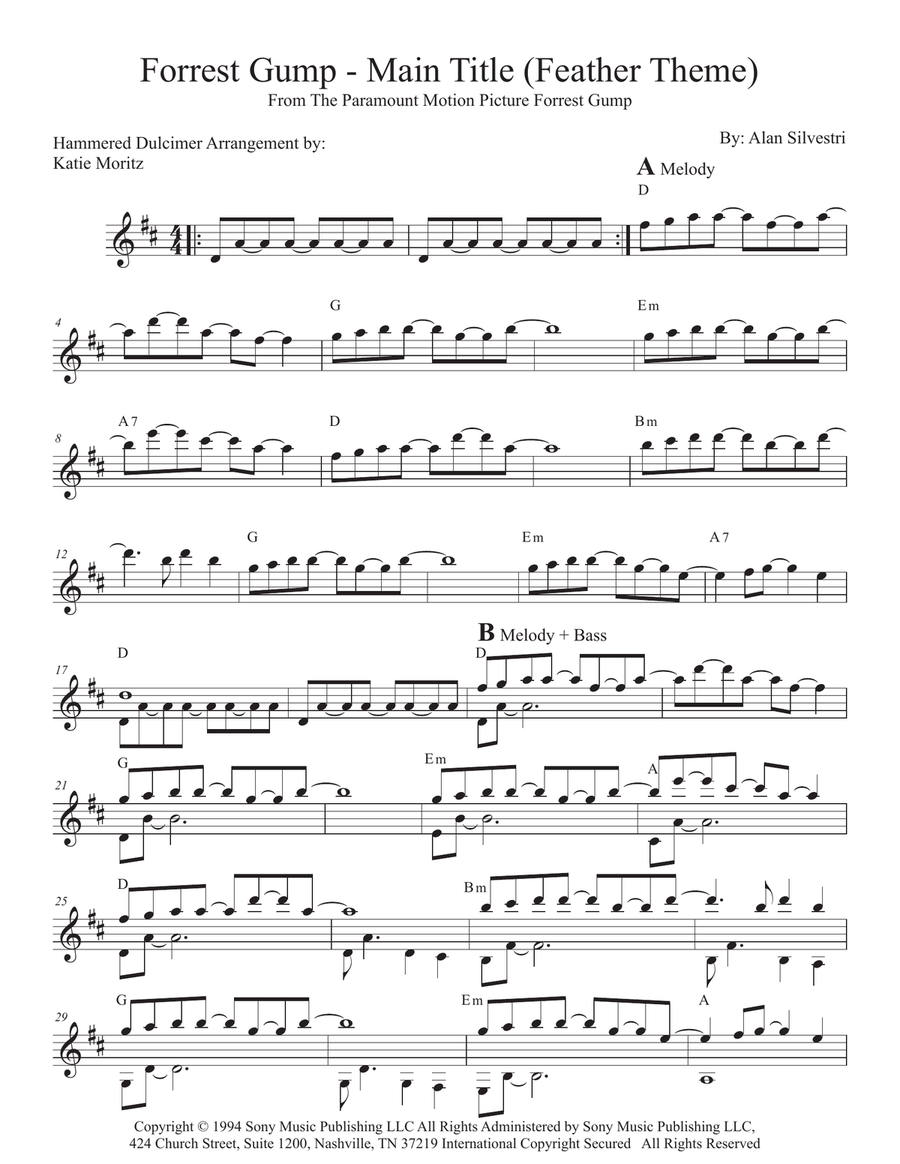 Forrest Gump - Main Title (Feather Theme) Piano scores gallery preview page 1