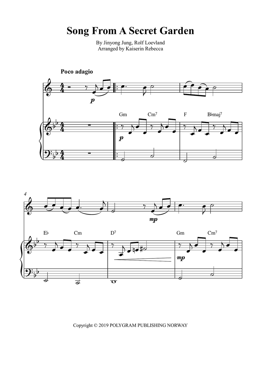 Song From A Secret Garden (Korean Version) Soprano Saxophone scores gallery preview page 1