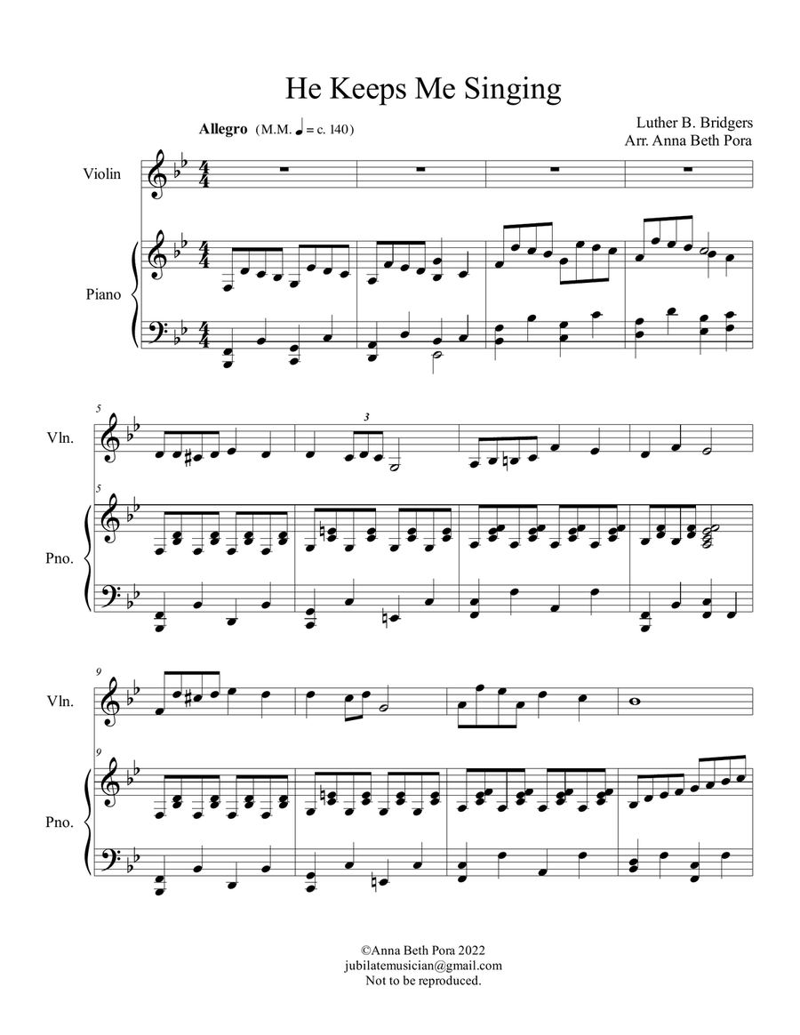 He Keeps Me Singing Violin Solo Violin Solo scores gallery preview page 1
