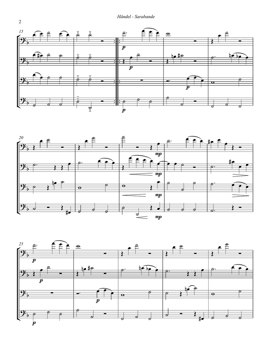 Sarabande from Suite in D minor for Four Trombones Brass Quartet scores gallery preview page 2