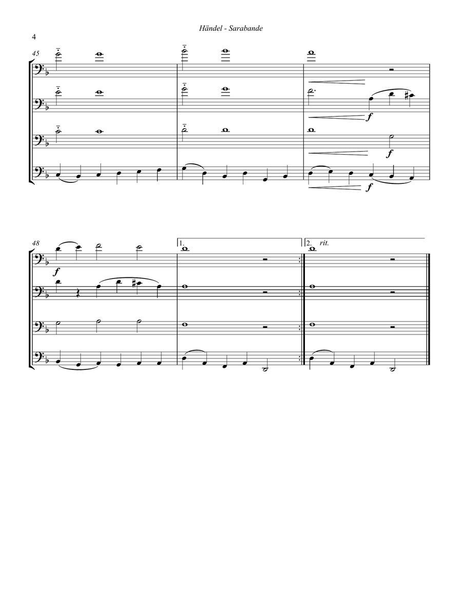 Sarabande from Suite in D minor for Four Trombones Brass Quartet scores gallery preview page 4