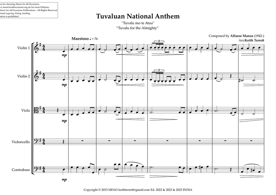 Tuvaluan National Anthem for String Orchestra String Orchestra scores gallery preview page 2