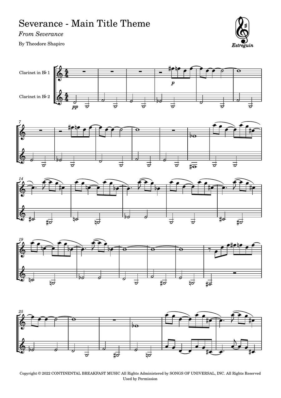 Severance - Main Title Theme Clarinet Duet scores gallery preview page 1