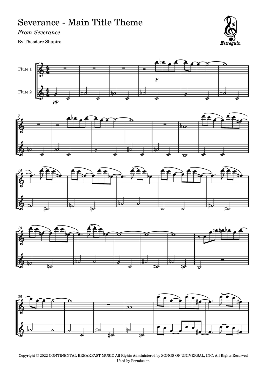 Severance - Main Title Theme Flute Duet scores gallery preview page 1