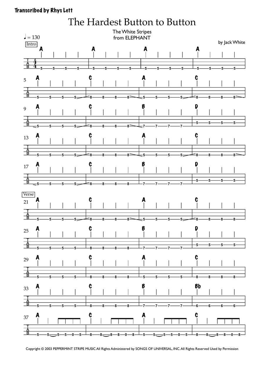 The Hardest Button To Button Acoustic Guitar scores gallery preview page 1