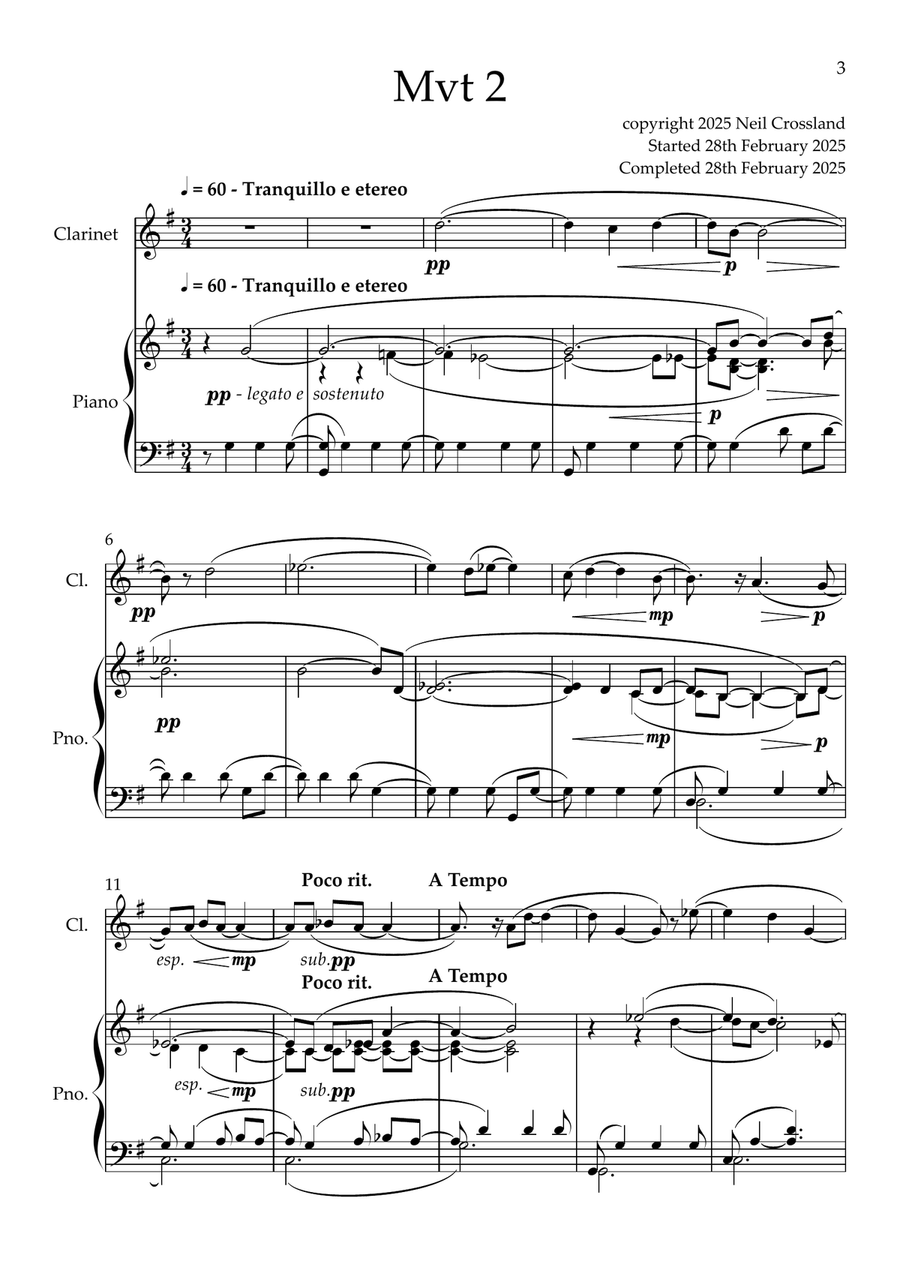 Reflections for Clarinet and Piano Op 72 - Five Movements (B flat & A Parts included) B-Flat Clarinet scores gallery preview page 5