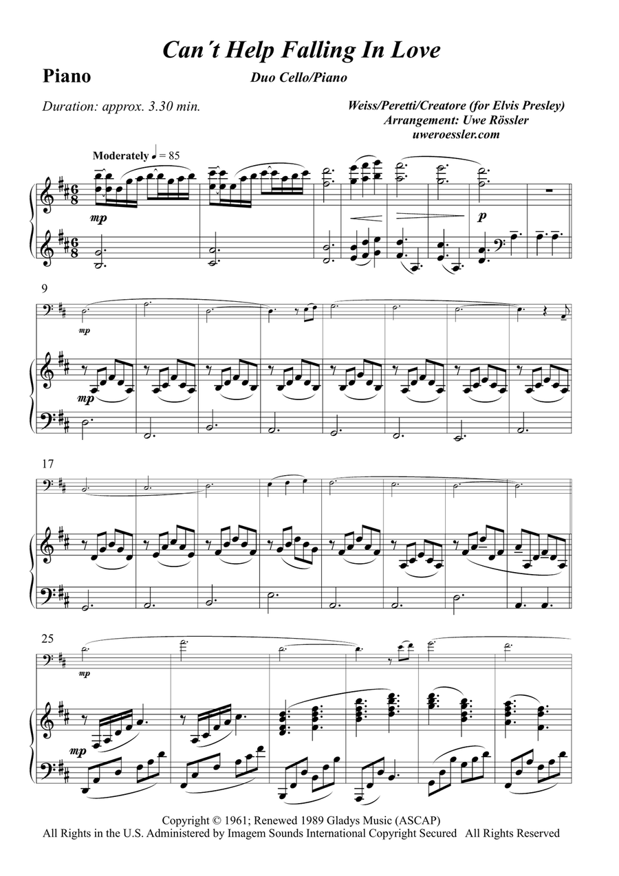 Can't Help Falling In Love Piano scores gallery preview page 1
