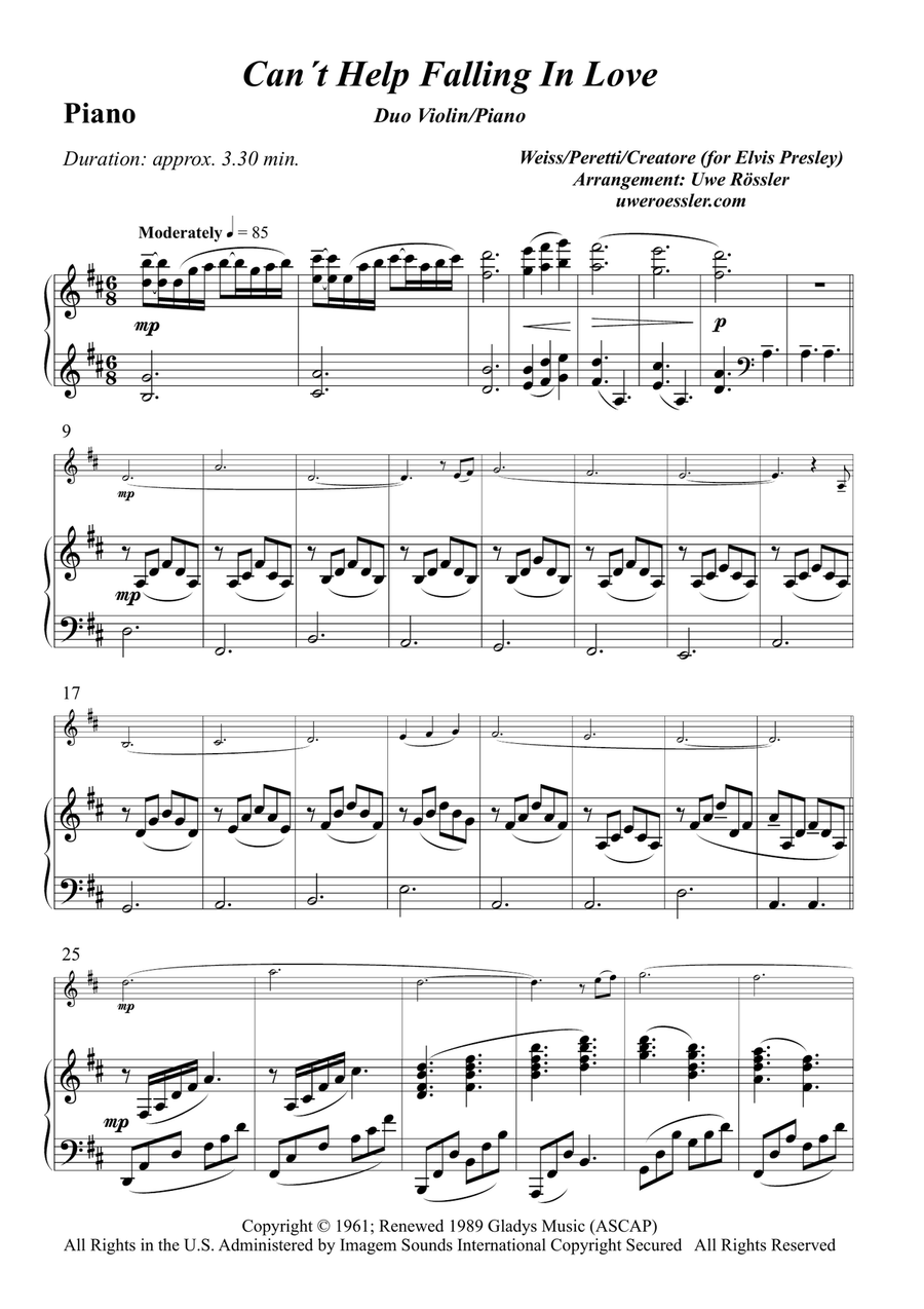 Can't Help Falling In Love Violin Solo scores gallery preview page 1