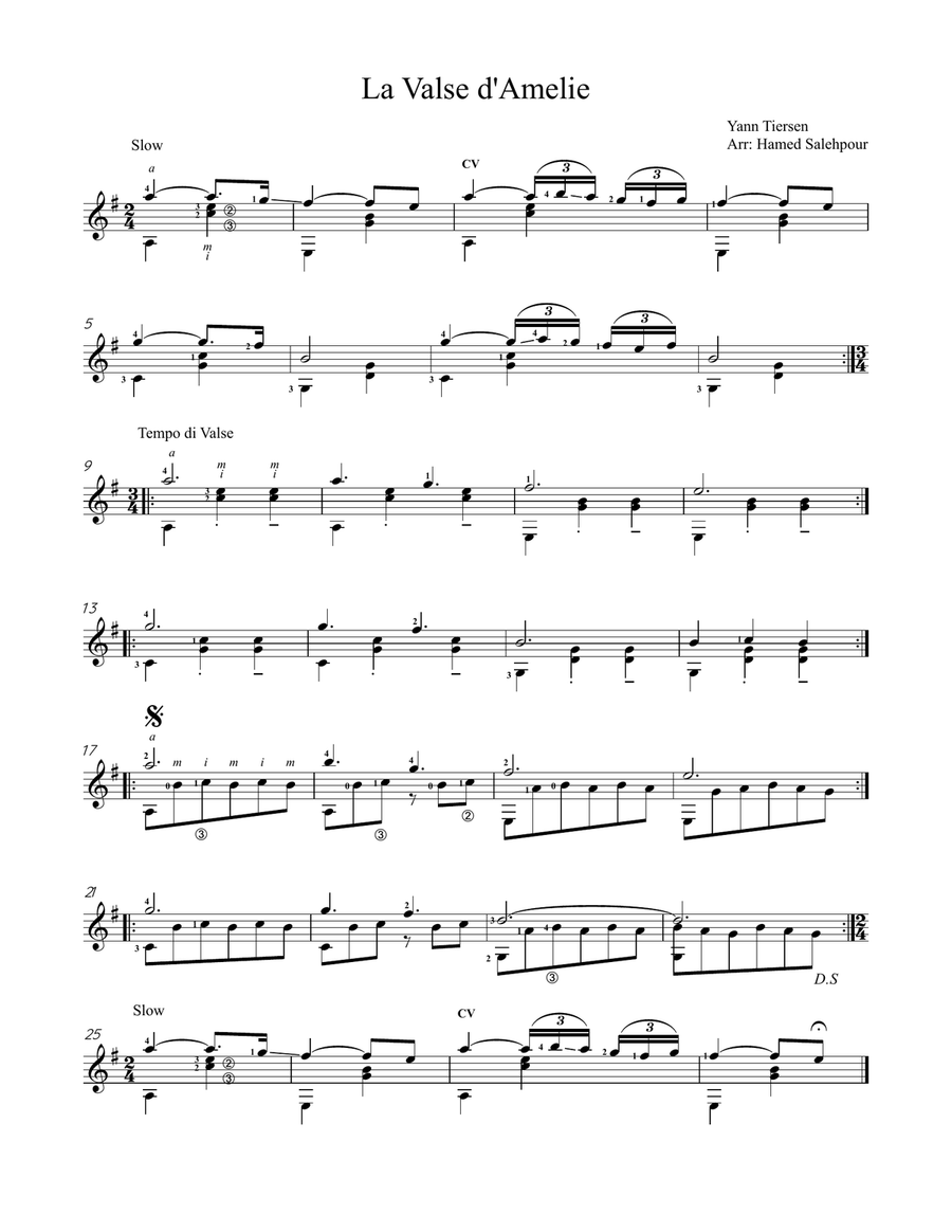 La Valse d'Emilie, Guitar Solo Guitar Solo scores gallery preview page 1