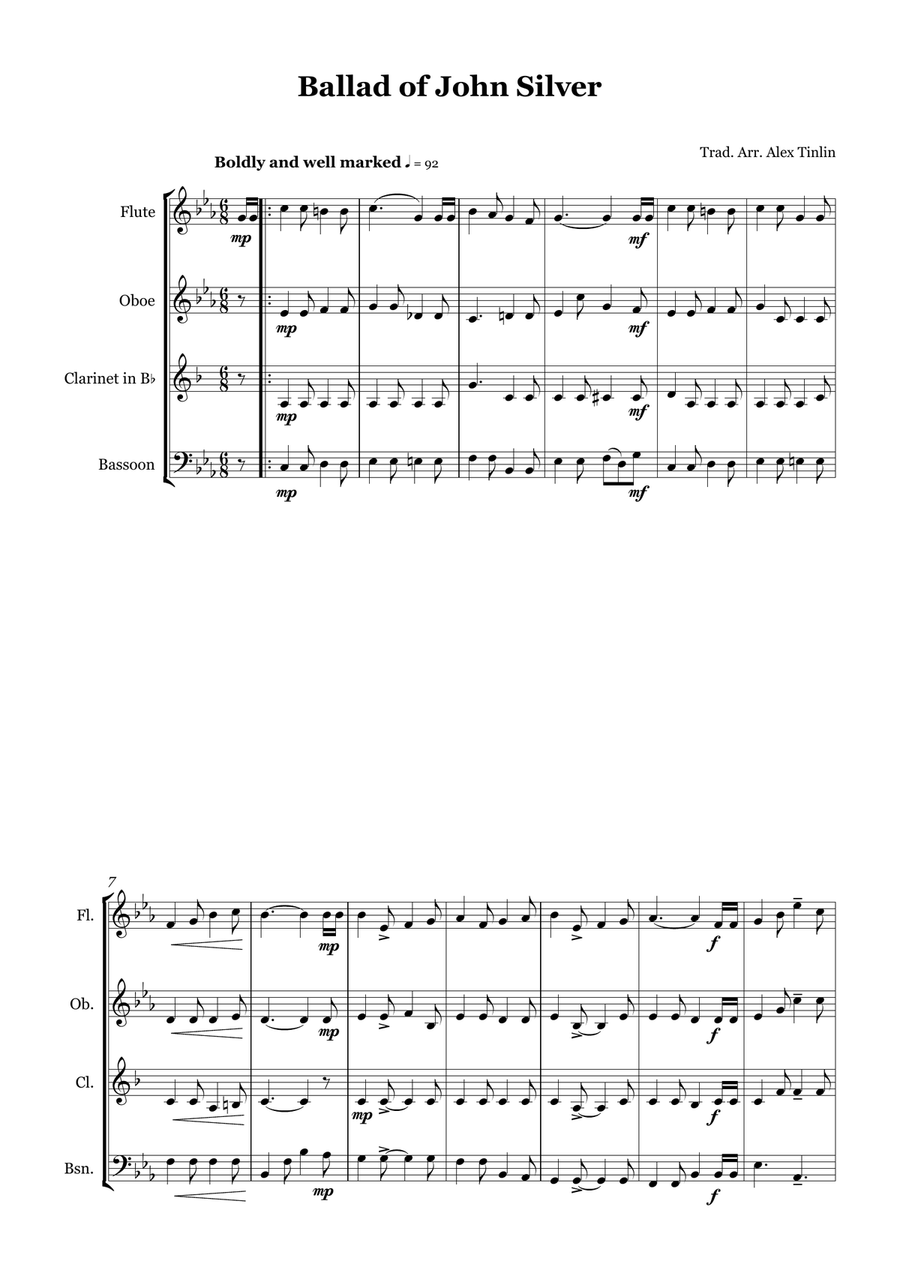 A Ballad of John Silver A Ballad of John Silver Woodwind Quartet scores gallery preview page 2