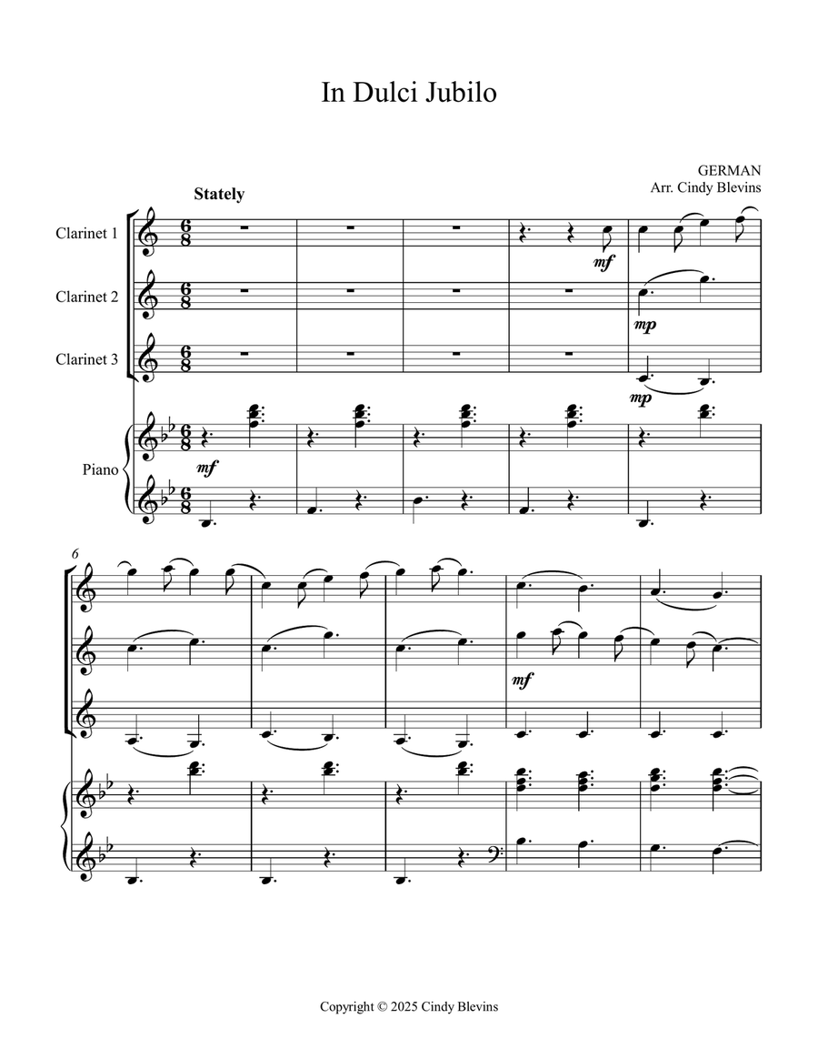 In Dulci Jubilo, for Three Clarinets and Piano Small Ensemble scores gallery preview page 2
