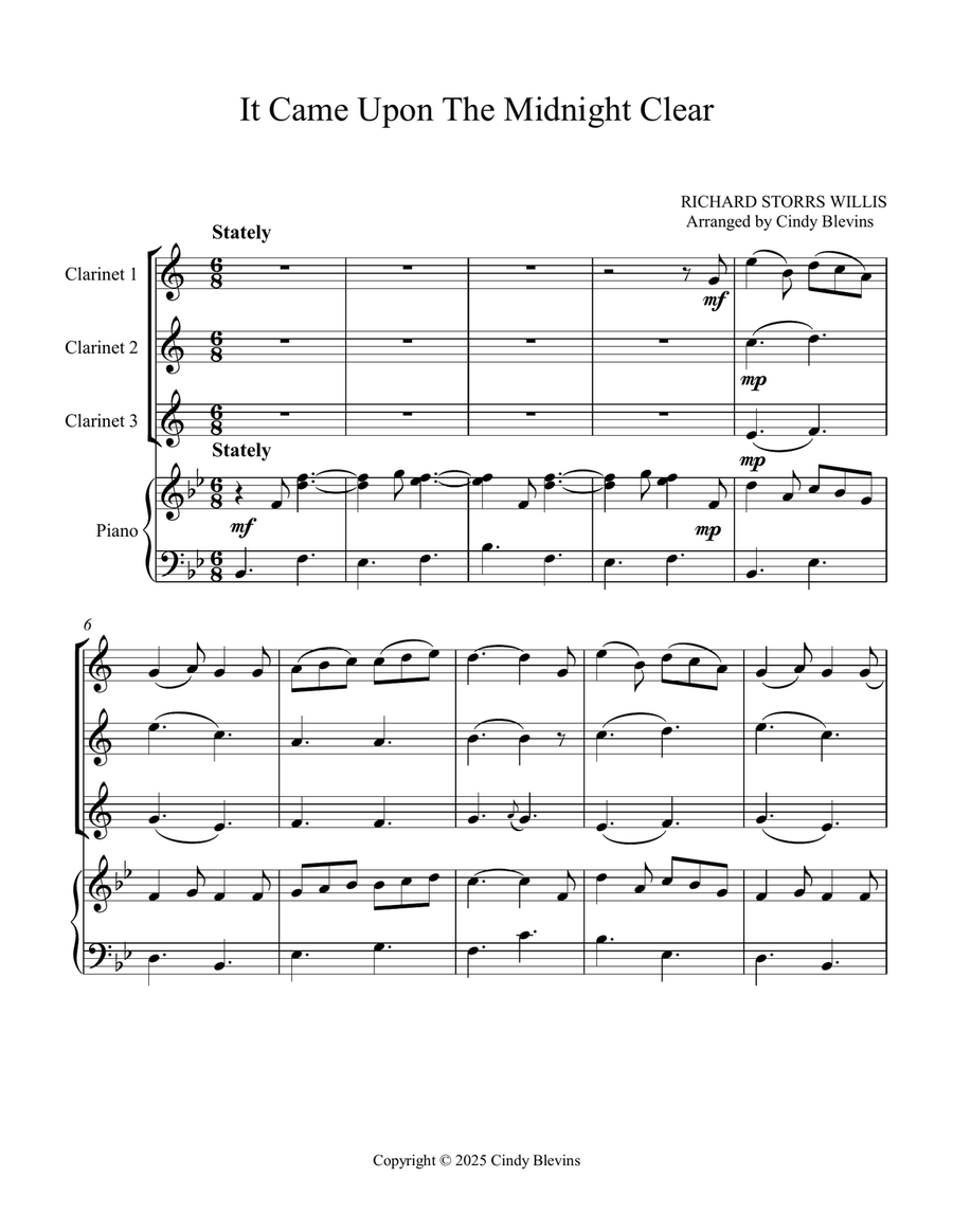 It Came Upon the Midnight Clear, for Three Clarinets and Piano Small Ensemble scores gallery preview page 2